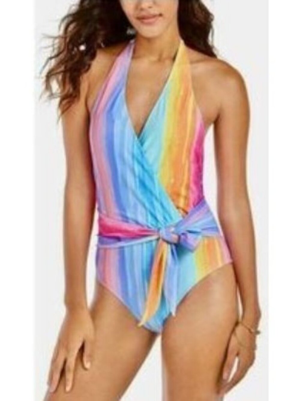 RACHEL Rachel Roy Ombre Stripe Printed Halter One-Piece Swimsuit Size Small NWT!